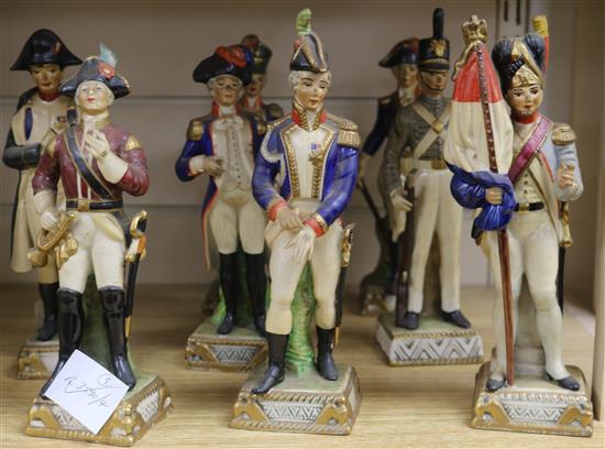 A set of eight Italian painted moulded Louis XVI style soldiers